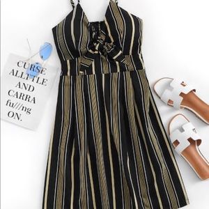 Pleated Back Knot Striped Cami Dress